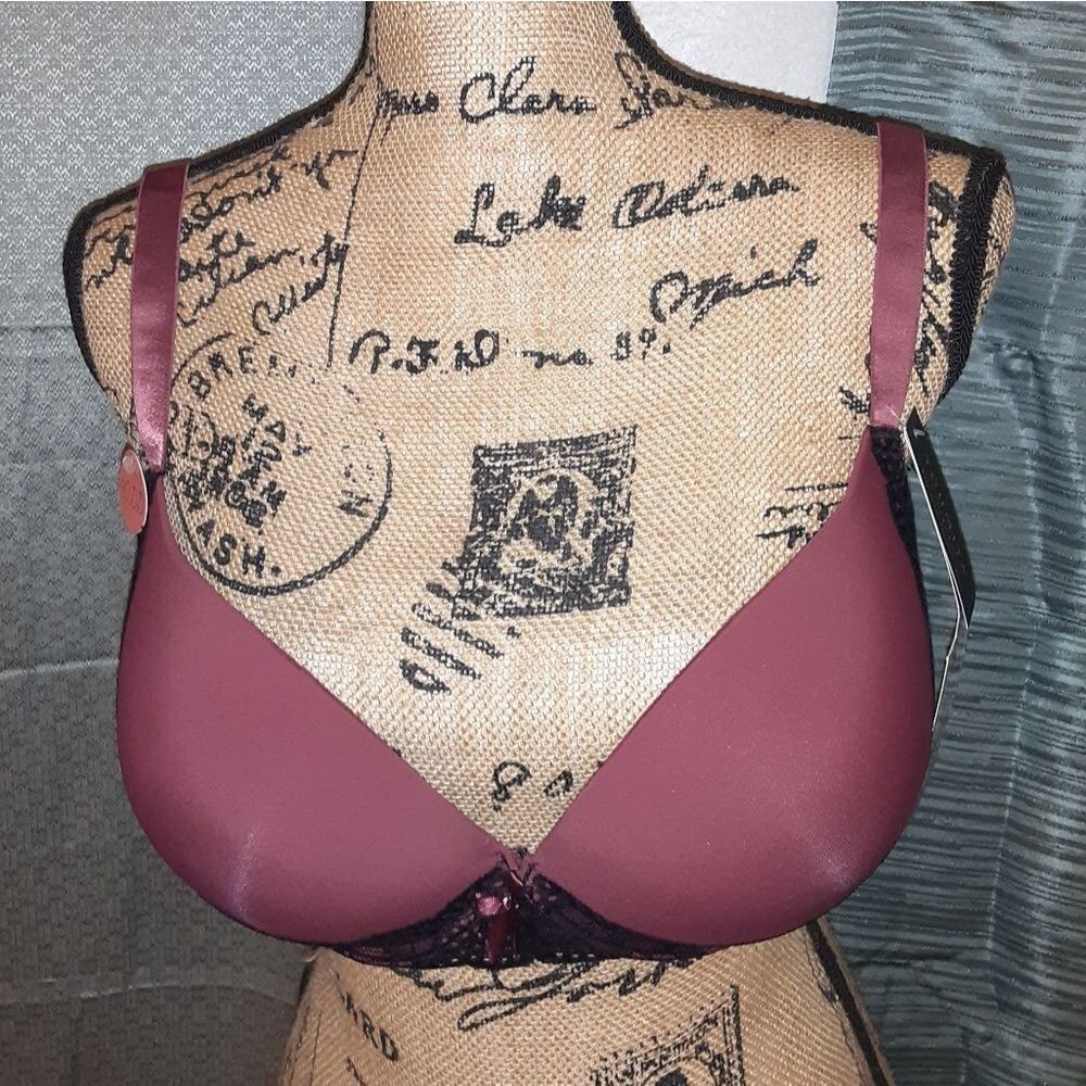 Youmita 40DD Burgundy Coverage Floral Lace Overlay Bra NWT